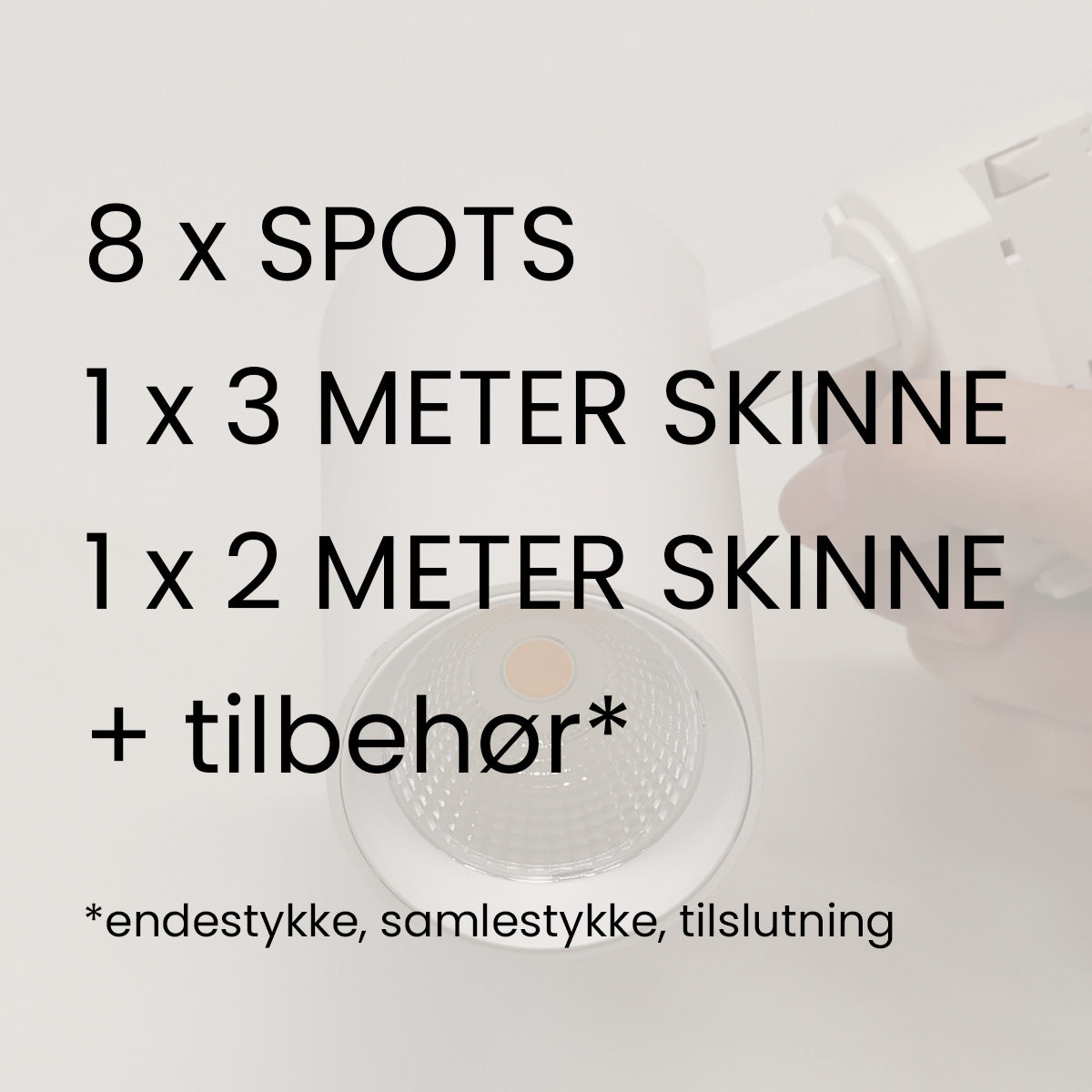 DEMO spot sæt HVID 5m - 8 x 3F Dsign spot 12w + 5m skinne + tilslutninger