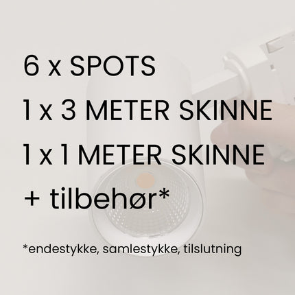 DEMO spot sæt HVID 4m - 6 x 3F Dsign spot 12w + 4m skinne + tilslutninger