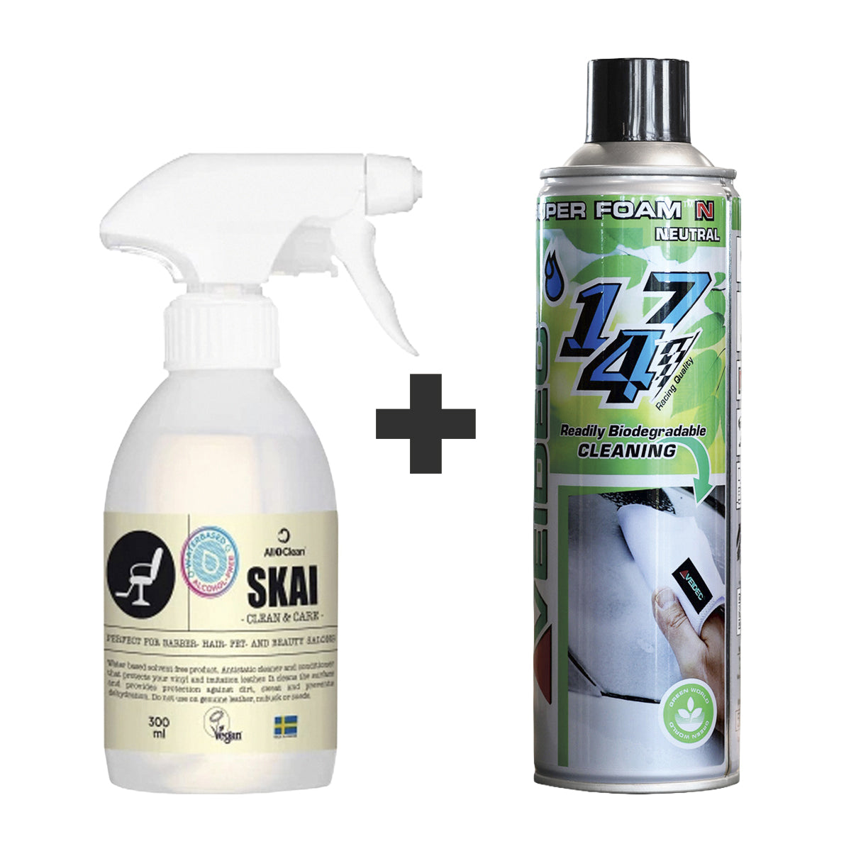 SUPER CLEAN sæt
1 x Super Foam Cleaning Spray 500ml + 1 x Skai Clean & Care Spray 300ml
