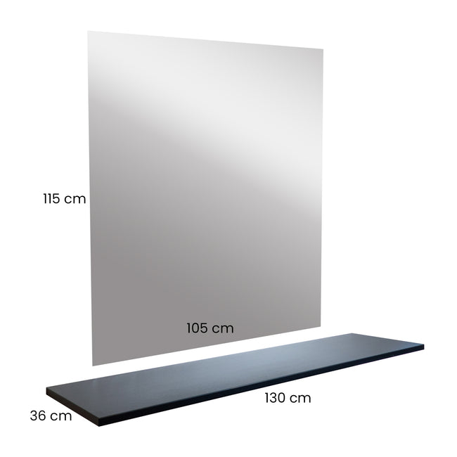 DEMO MADISON + spejl sæt 105x115 cm spejl + 1xMADISON 1P hylde 130x36x2