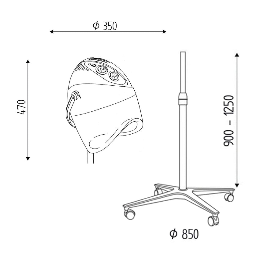 DUFFY drying helmet black floor model
 2 speeds, 4 legs